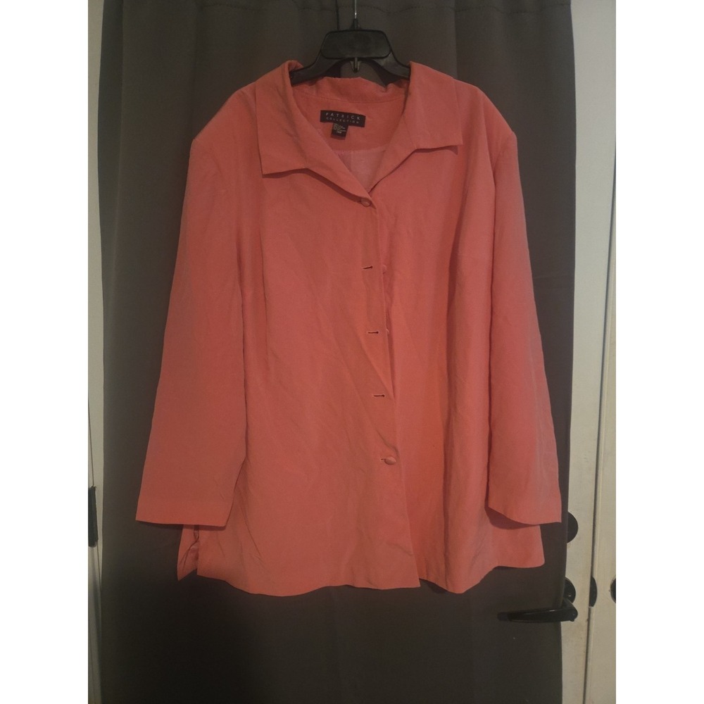 Patrick Collection Coral Silk Button Down, Women's‎ 26W. Long Sleeve, Vintage